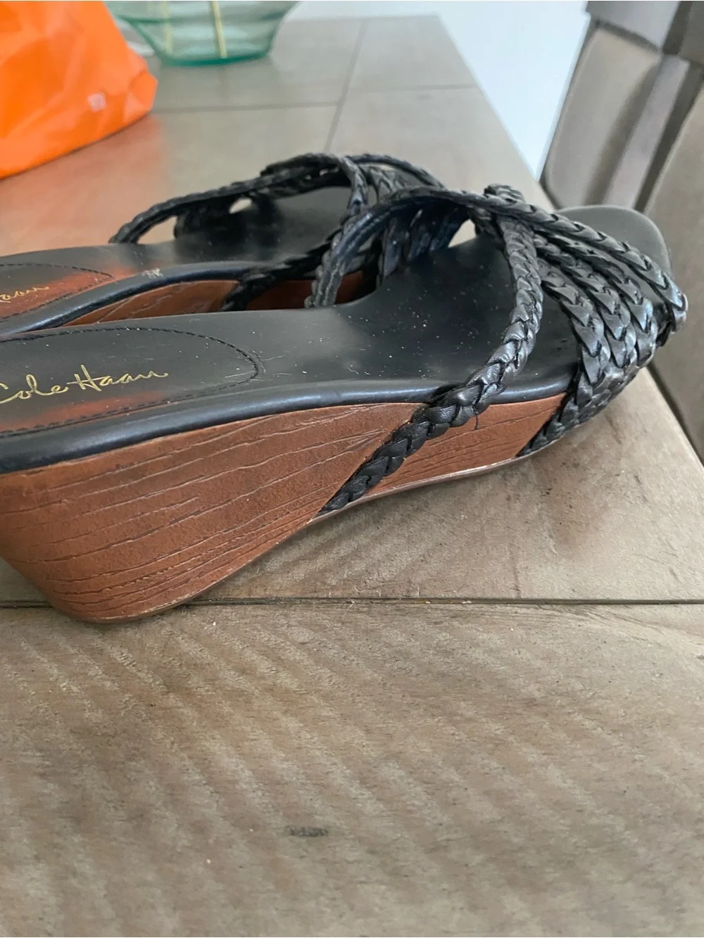 Cole Haan Black Braided Leather wedges. 6